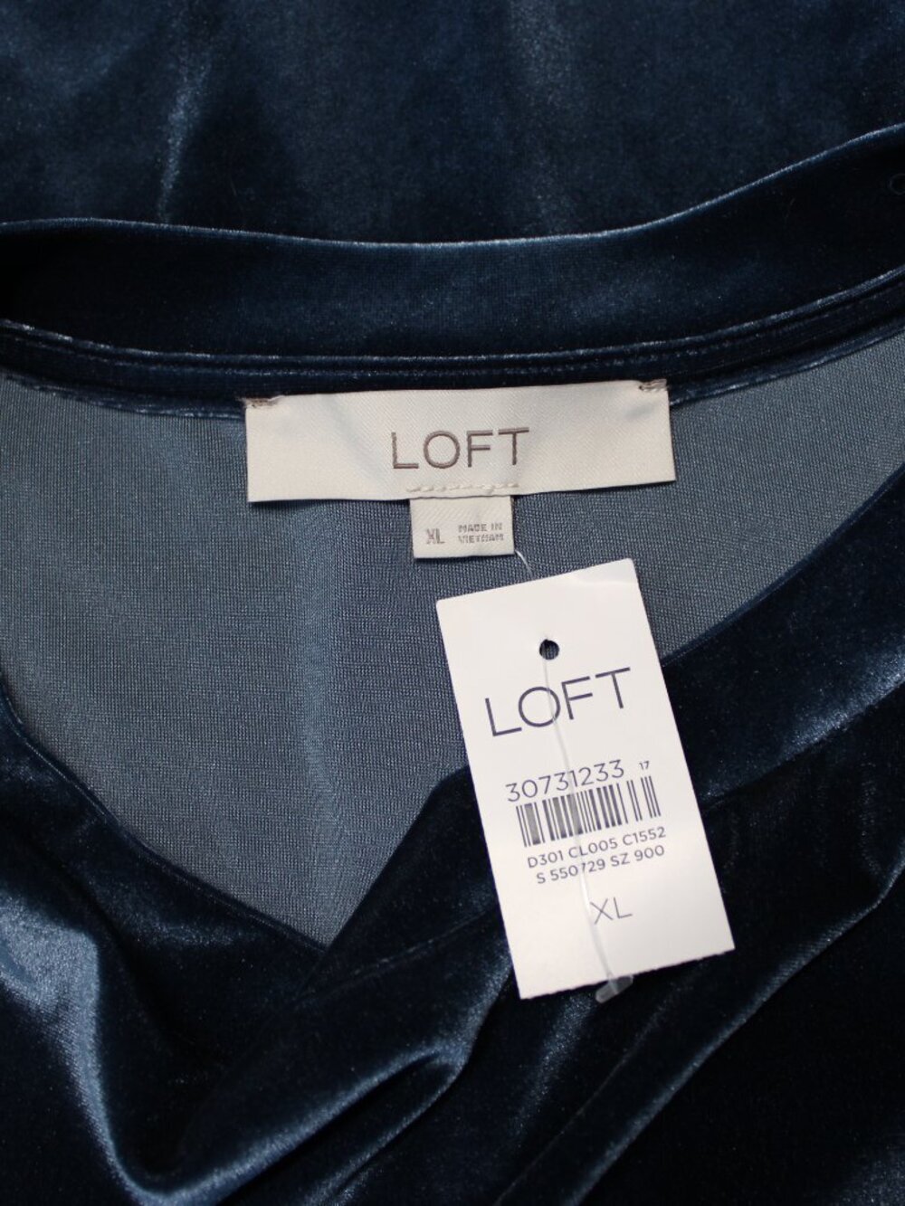 Loft Velvet Blouse Extra Large Blue Longsleeve Holiday Christmas Dressy Winter - Picture 6 of 8